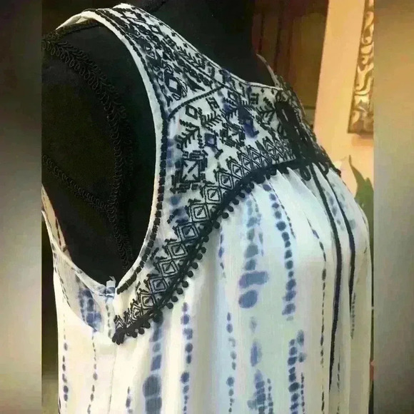 KNOX ROSE SHIFT YOKE TIE-DYE LOOK BOHO EMBROIDERY CASUAL SUMMER DRESS SIZE MED - Picture 4 of 16